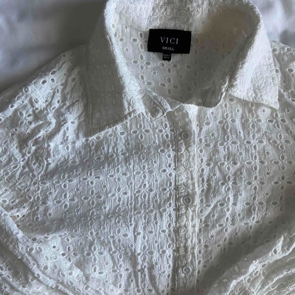 DOLORES COTTON EYELET BUTTON DOWN TOP - WHITE - Picture 6 of 9